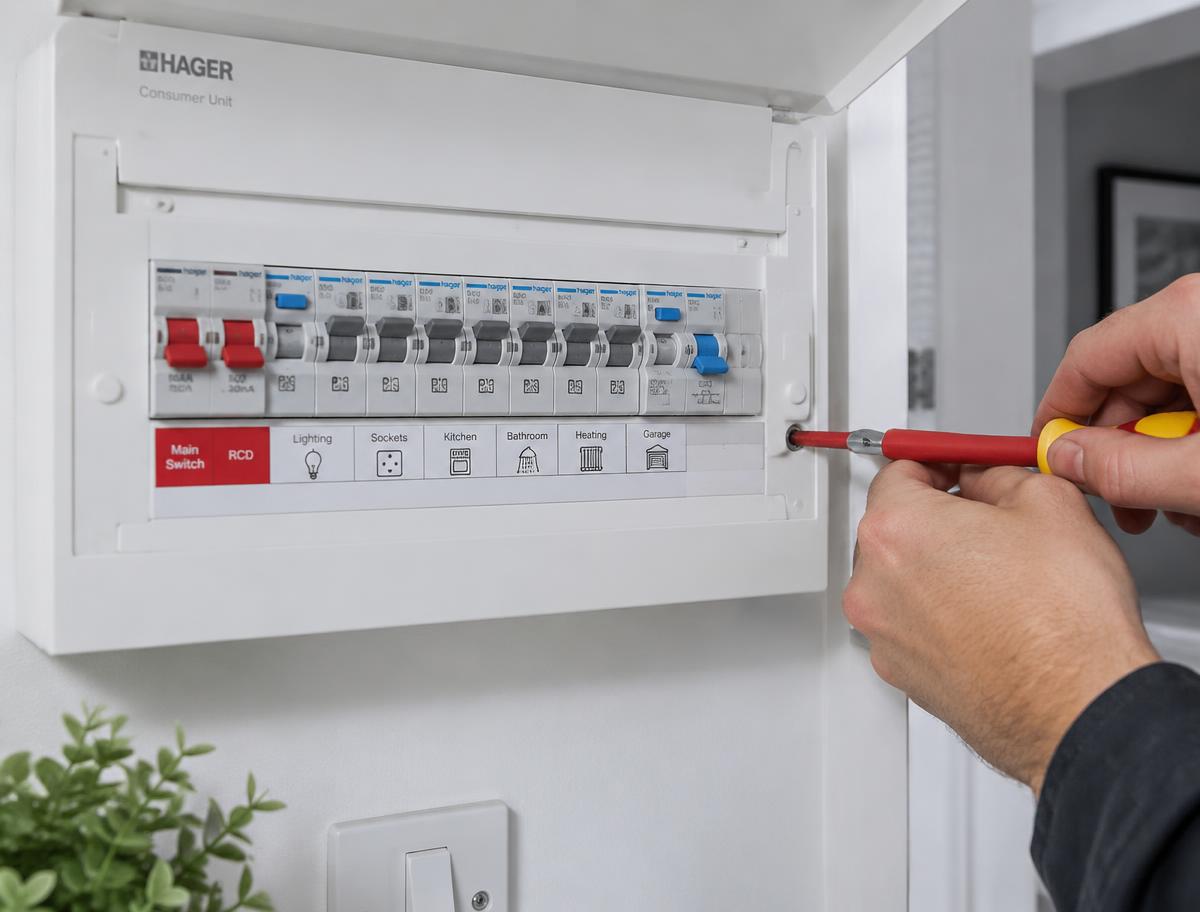 Domestic consumer unit being worked on